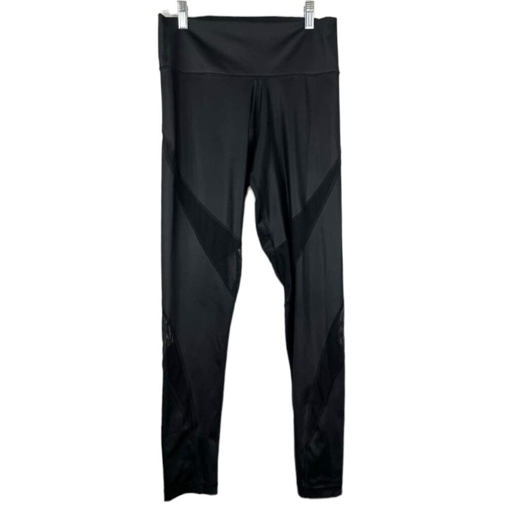 Aritzia TNA Black Sheen Atmosphere High Waisted Leggings with Mesh Panel Large